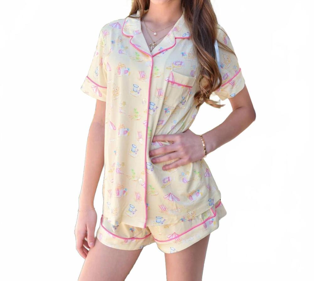 NEW KATIE J NYC juniors sandy shores lynn shorts pajama set in multi